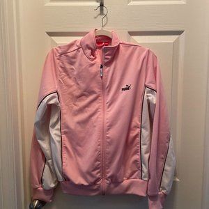 Ladies Puma Pink/White track suit size med top and large bottom